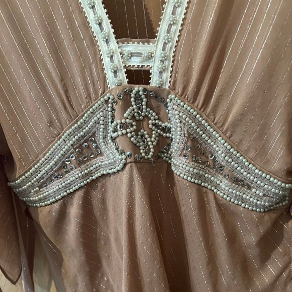 New BCBG Max Azria Pink Beige Butterfly Top Size S Small - Picture 3 of 5